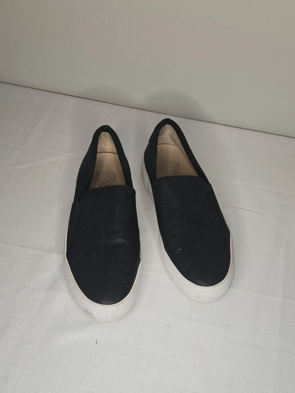 Women's Black Slip-On Canvas Loafers with White Platform Sole